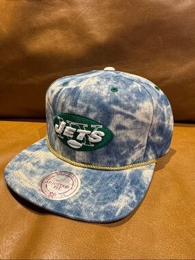 Mitchell & Ness New York Jets Blue Tie-Dye Snapback Hat with Green Logo